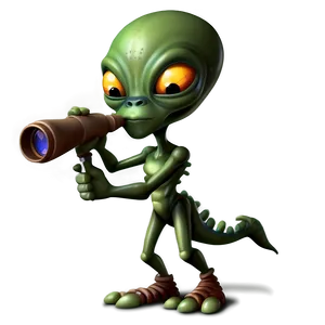 Cartoon Alien With Telescope PNG Uel