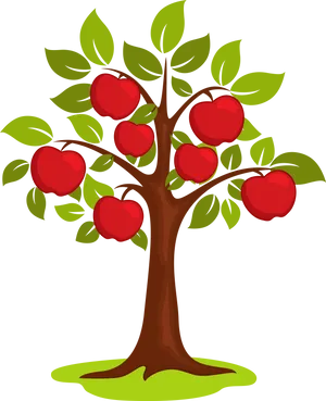 Cartoon Apple Tree Fullof Fruit PNG