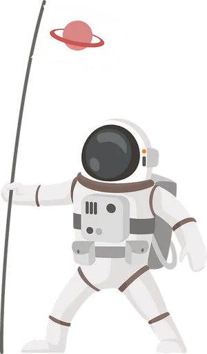 Cartoon Astronaut Holding Flag