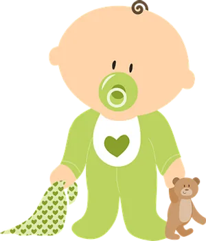 Cartoon Baby With Pacifierand Teddy Bear