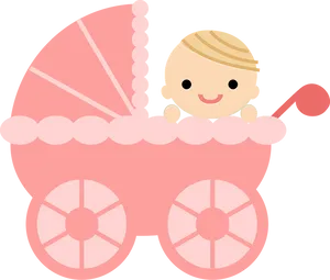 Cartoon Babyin Pink Stroller PNG image