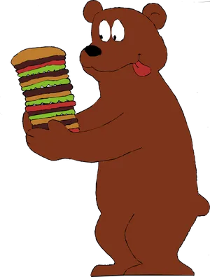 Cartoon Bear Holding Giant Hamburger PNG image