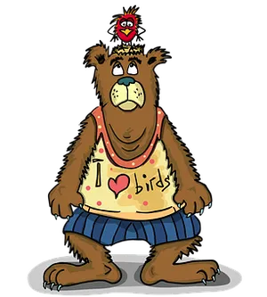 Cartoon Bear Loves Birds