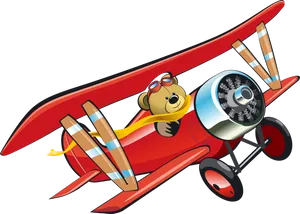 Cartoon Bear Pilotin Red Airplane PNG image