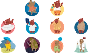 Cartoon Bearsin Various Activities