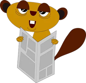 Cartoon Beaver Reading Newspaper