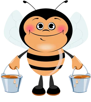 Cartoon Bee With Honey Buckets.png PNG image