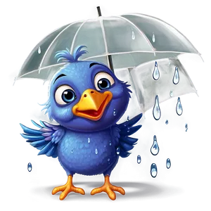 Cartoon Bird In Rain PNG Jni