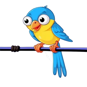 Cartoon Bird On Wire PNG Qos