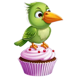 Cartoon Bird With Cupcake PNG 27