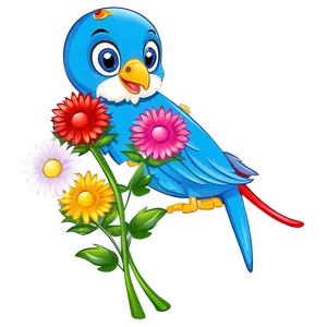 Cartoon Bird With Flowers PNG 06202024