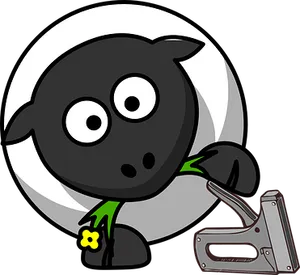 Cartoon Black Sheep With Stapler