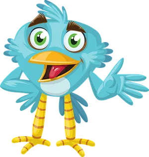 Cartoon Blue Bird Pointing