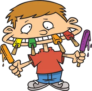Cartoon Boy Multiple Popsicles