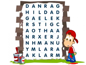 Cartoon Boy Painting Word Search Wall PNG image