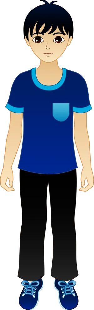 Cartoon Boyin Blue Shirtand Black Pants PNG image