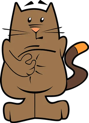Cartoon Brown Cat Pointingat Belly