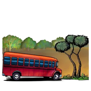Cartoon Bus In Landscape PNG Onb PNG