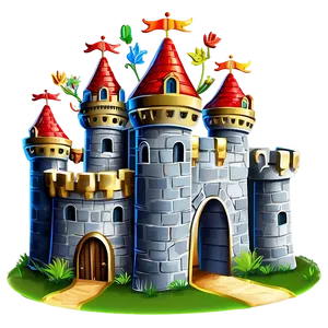 Cartoon Castle And Sun PNG 06262024