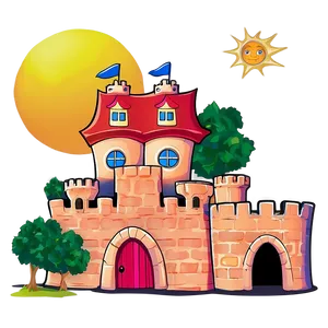 Cartoon Castle And Sun PNG 06262024