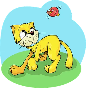 Cartoon Cat Chasing Bird PNG image