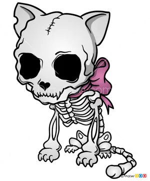 Cartoon_ Cat_ Skeleton_with_ Pink_ Bow PNG image