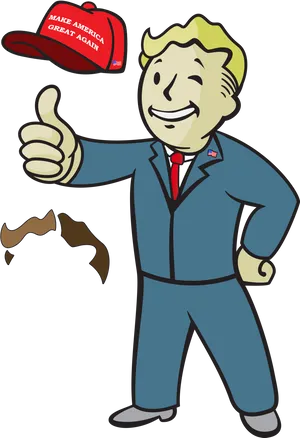 Cartoon Character Thumbs Up M A G A Hat PNG image