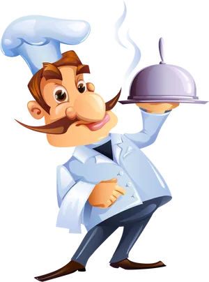 Cartoon Chef Presenting Dish PNG image