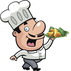 Cartoon Chef Serving Dish PNG image