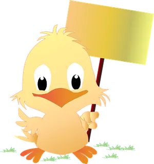 Cartoon Chick Holding Sign