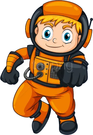 Cartoon Child Astronaut Orange Suit