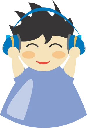 Cartoon Child Enjoying Music Headphones PNG image