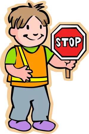 Cartoon Child Holding Stop Sign PNG image