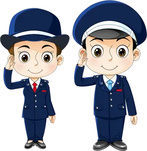 Cartoon Child Police Officers Saluting PNG