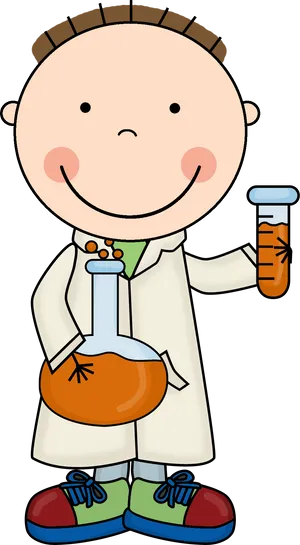 Cartoon Child Scientistwith Beakerand Flask PNG image