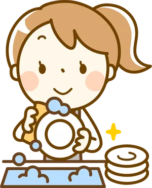 Cartoon Child Washing Dishes