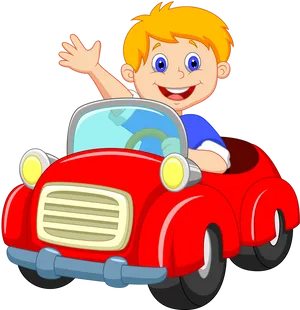 Cartoon Child Wavingin Red Car PNG