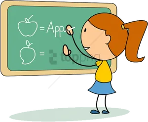 Cartoon Child Writingon Blackboard PNG