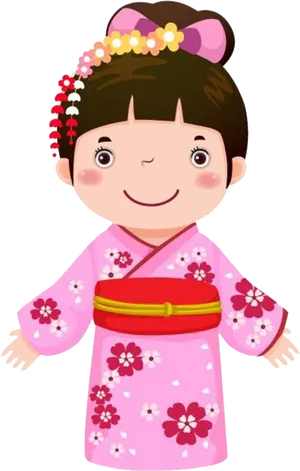 Cartoon Childin Pink Kimono PNG image