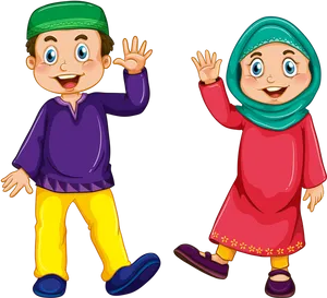 Cartoon Childrenin Traditional Clothing PNG image