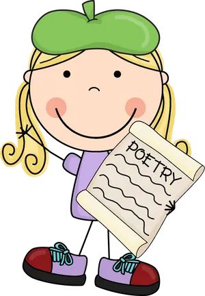 Cartoon Childwith Poetry Book PNG image