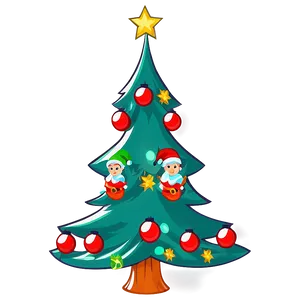 Cartoon Christmas Tree With Elves PNG Nkx5 PNG