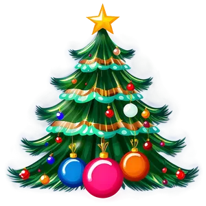 Cartoon Christmas Tree With Ornaments PNG Gle93 PNG