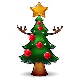 Cartoon Christmas Tree With Reindeer PNG 37