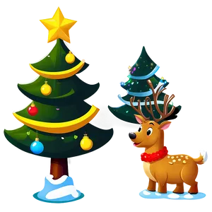 Cartoon Christmas Tree With Reindeer PNG 85