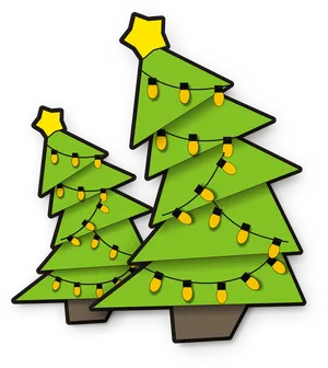 Cartoon Christmas Treeswith Lights PNG