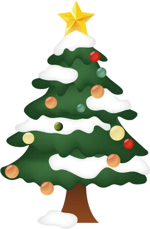 Cartoon Christmas Treewith Snowand Ornaments PNG image