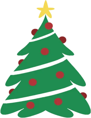 Cartoon Christmas Treewith Starand Ornaments PNG