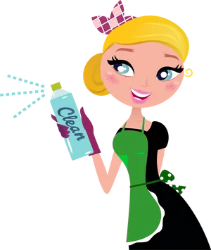 Cartoon Cleaning Lady Spray Bottle PNG image