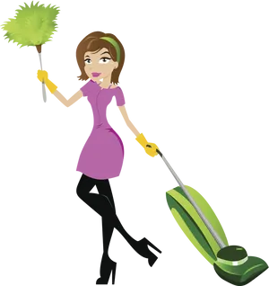 Cartoon Cleaning Ladywith Equipment PNG image